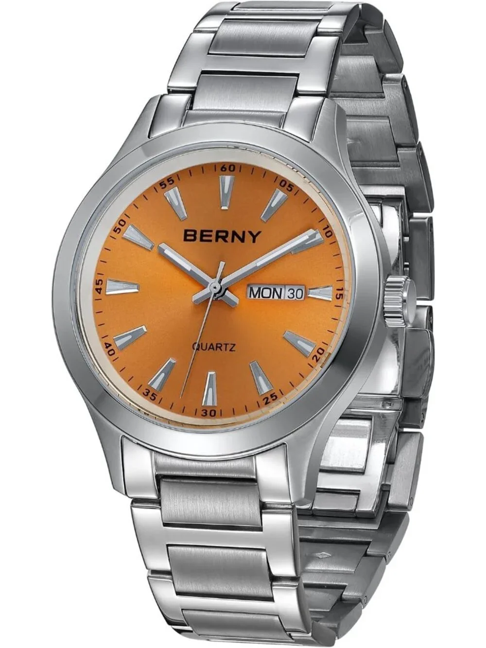 Mens Orange Stainless Steel Quartz Waterproof Luminous Silver-Tone Classic Watch